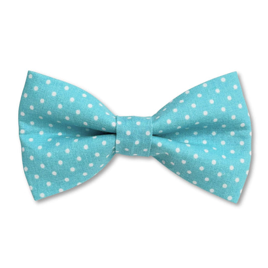 Aqua Blue and White Polka Dots Dog Bow Tie