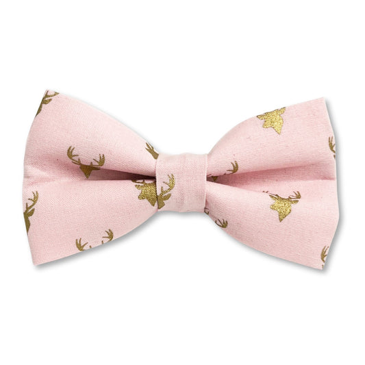 Pink and Gold Deer Heads Dog Bow Tie
