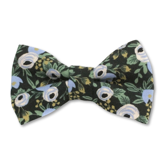 Black Periwinkle and Cream Floral Dog Bow Tie