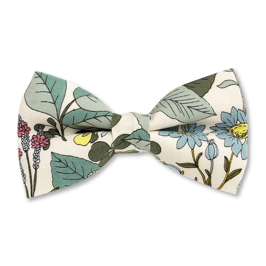 White Summer Floral Dog Bow Tie