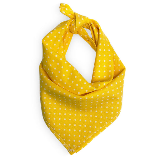 Yellow and White Polka Dots Tie On Dog Bandana