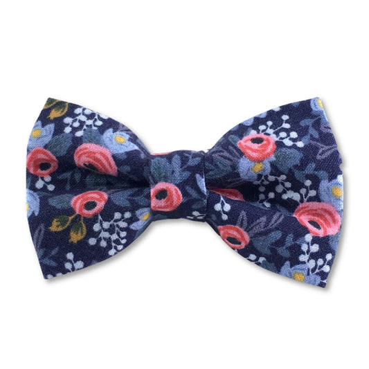 Navy Blue and Pink Floral Dog Bow Tie