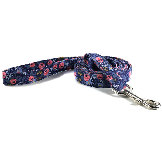 Navy Blue and Pink Floral Leash