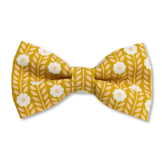 Gold Pink and White Scandi Floral Dog Bow Tie