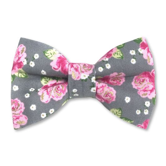 Gray and Pink Shabby Floral Dog Bow Tie