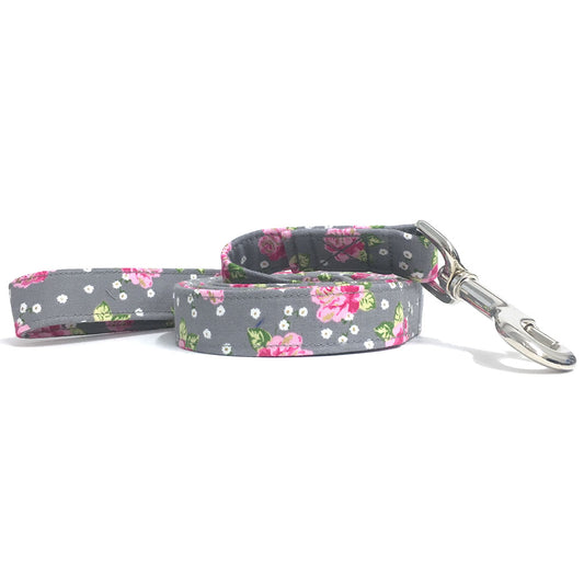 Gray and Pink Shabby Floral Leash