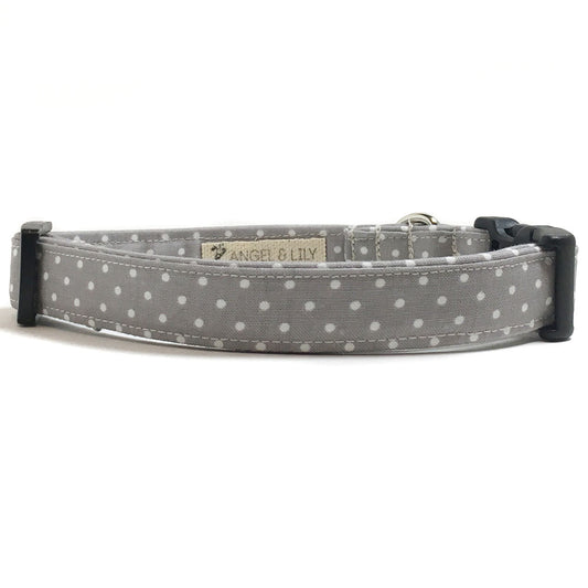 Gray and White Polka Dots Dog Collar
