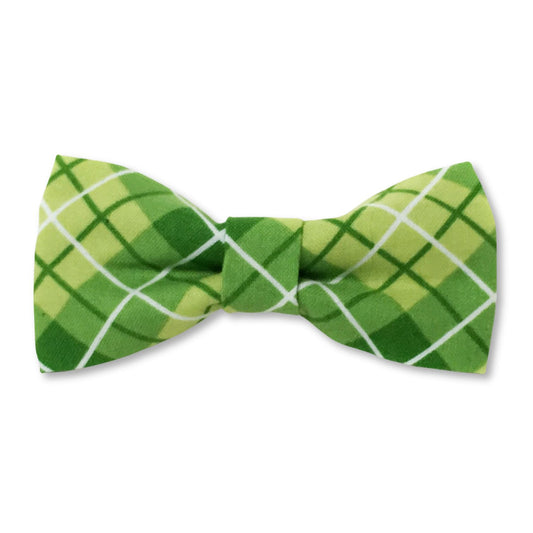 Green and White Plaid Dog Bow Tie