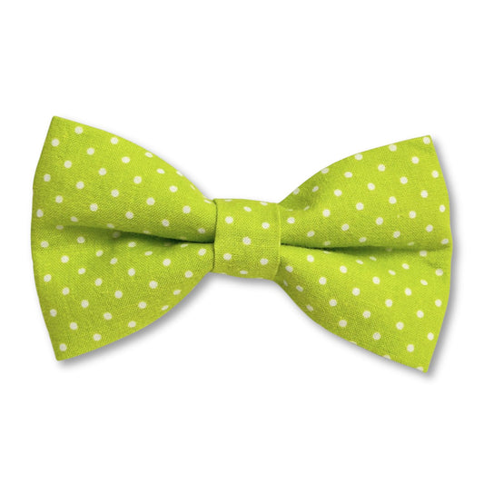 Lime Green and White Polka Dots Dog Bow Tie
