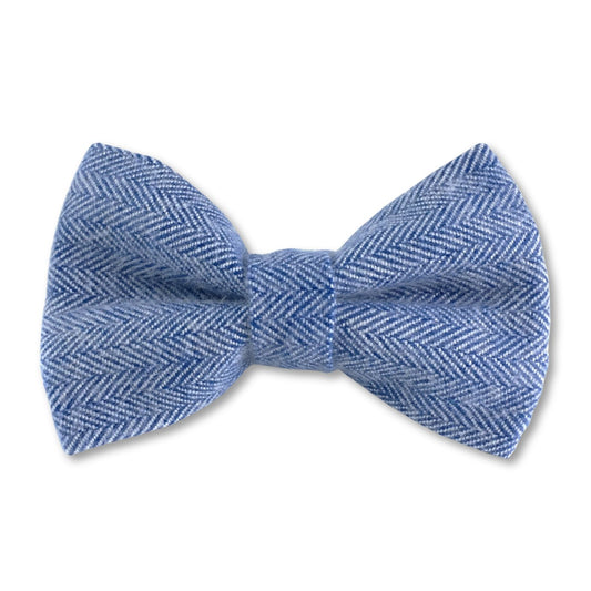 Light Blue Flannel Herringbone Dog Bow Tie