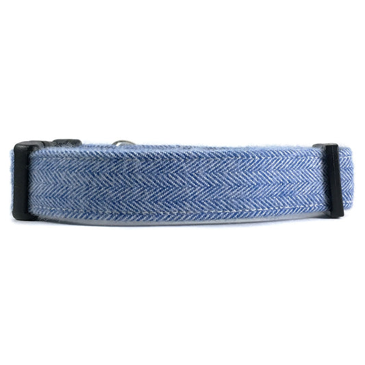 Light Blue Flannel Herringbone Dog Collar