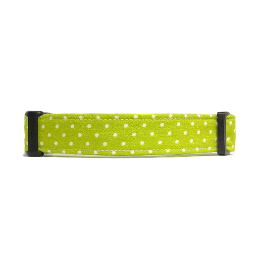 Lime Green and White Polka Dots Dog Collar