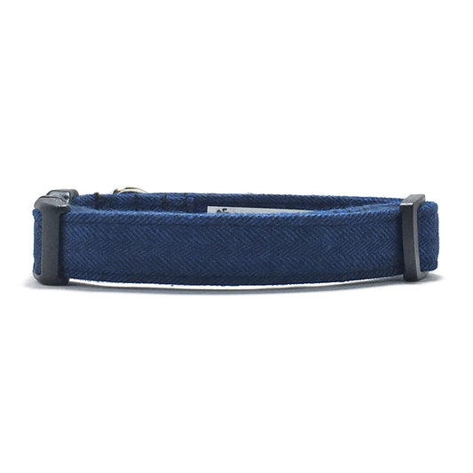 Navy Blue Flannel Herringbone Dog Collar