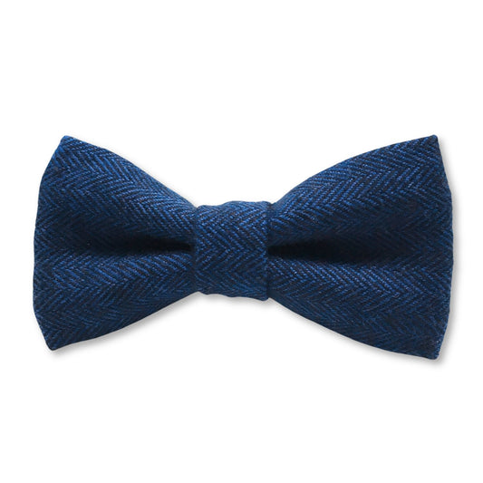 Navy Blue Flannel Herringbone Dog Bow Tie
