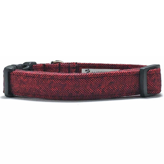 Red Flannel Herringbone Dog Collar