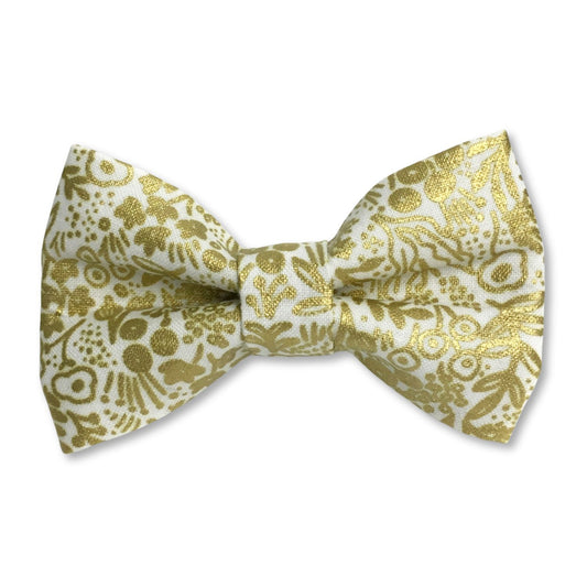 Metallic Gold and White Tapestry Lace Dog Bow Tie