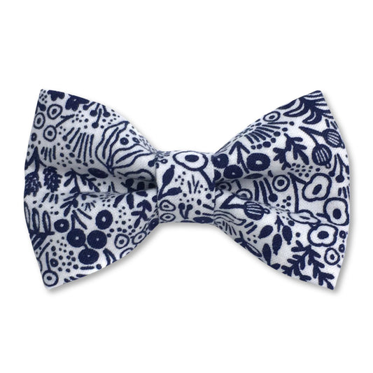 Navy Blue and White Tapestry Lace Dog Bow Tie