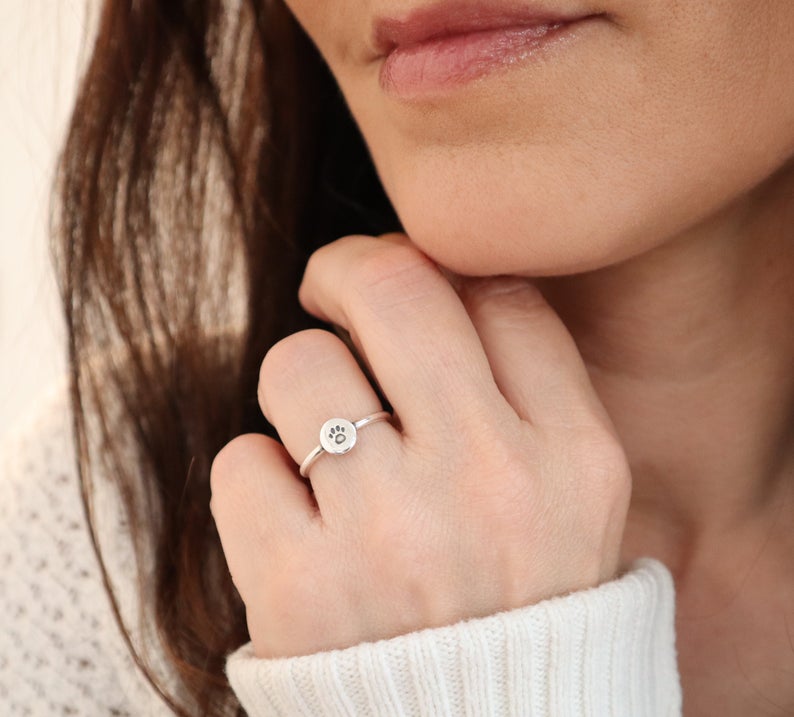 sterling silver paw print ring