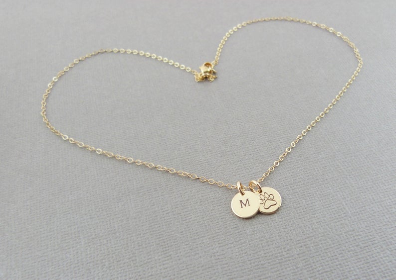 gold stamped initial dog lover necklace