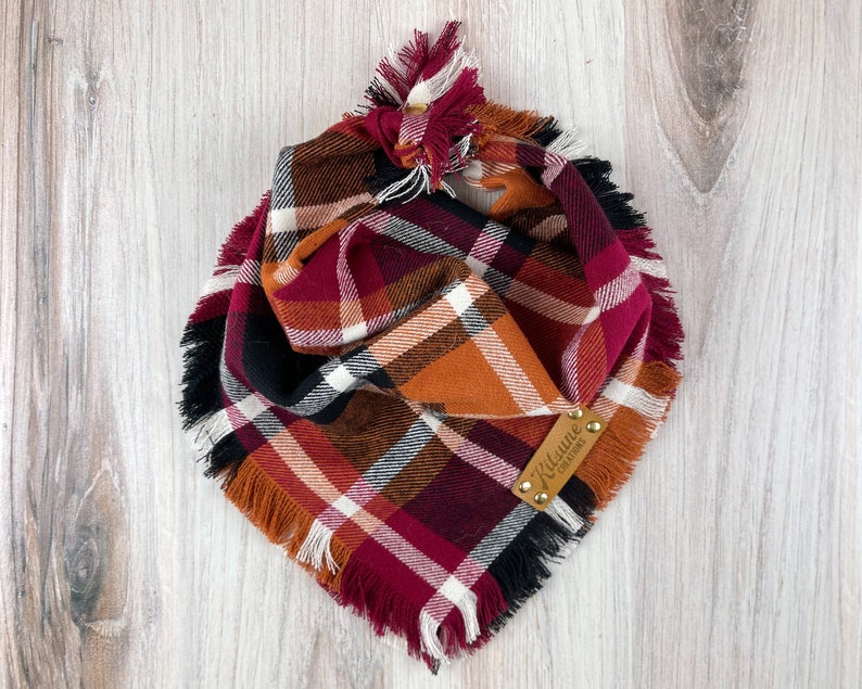 Autumn spice flannel fringed fall dog bandana