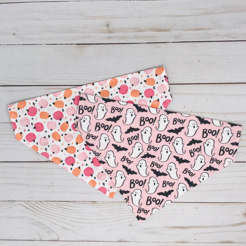 Pink ghosts and pumpkins Halloween dog bandana