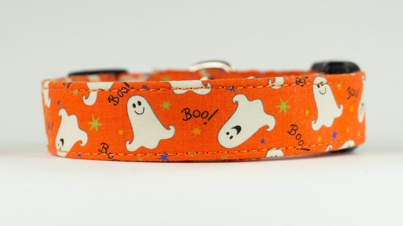 Orange Halloween Dog Collar with Cute Ghosts