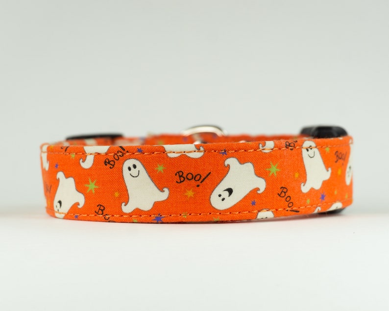 Orange Halloween Dog Collar with Cute Ghosts