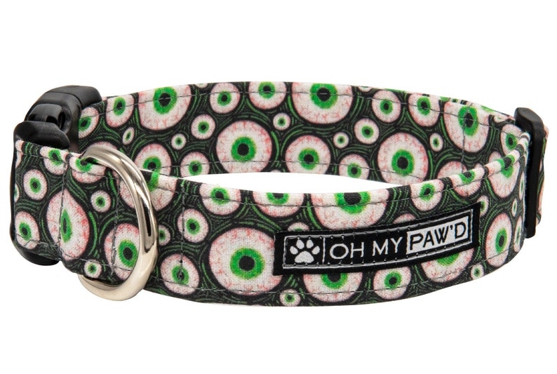 Black Halloween Dog Collar with Bloodshot Eyeballs