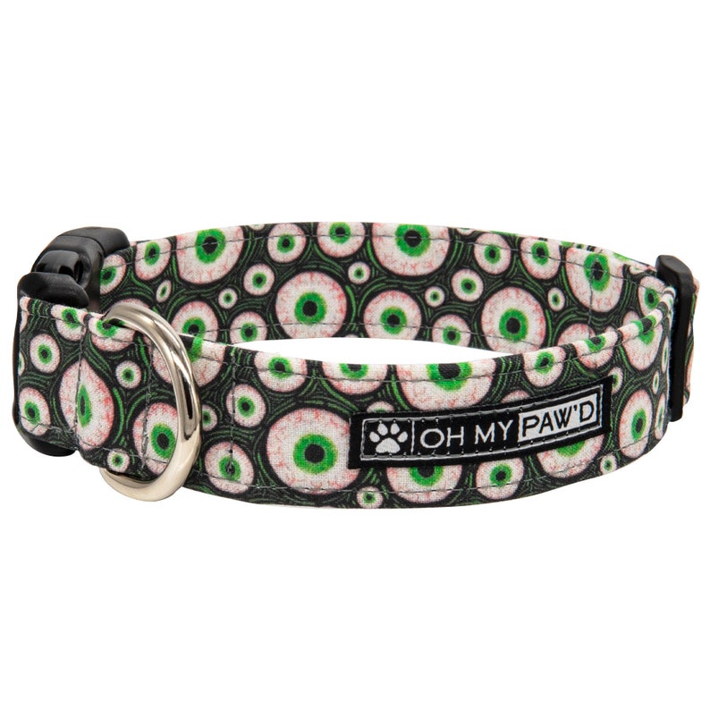 Black Halloween Dog Collar with Bloodshot Eyeballs