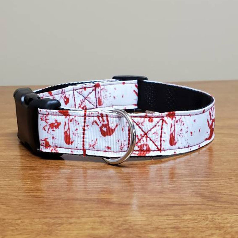 Bloody Handprints and Blood Spatter Ribbon Dog Collar