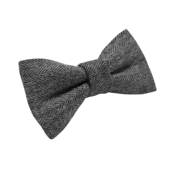 Charcoal Gray Herringbone Flannel Bow Tie - Image 3