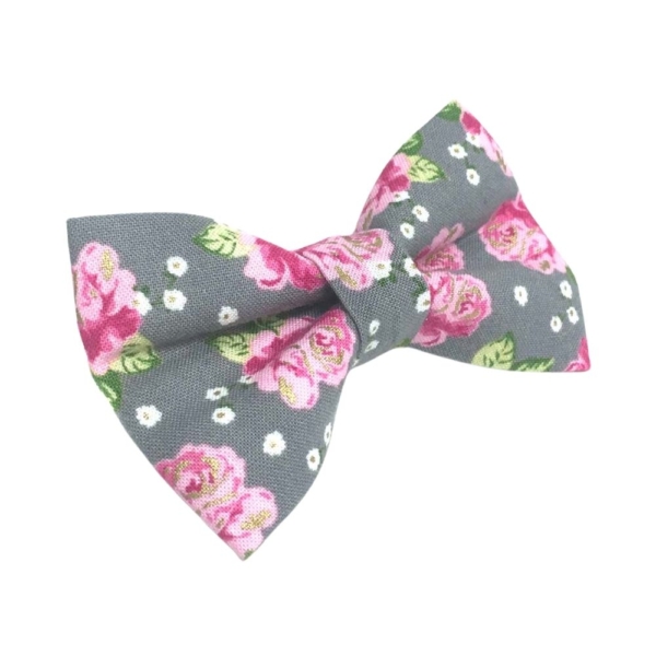 Gray and Pink Shabby Floral Bow Tie - Image 2