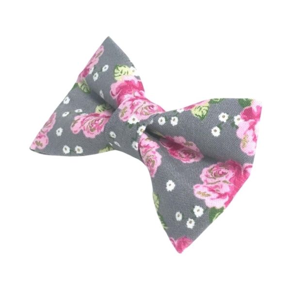 Gray and Pink Shabby Floral Bow Tie - Image 3