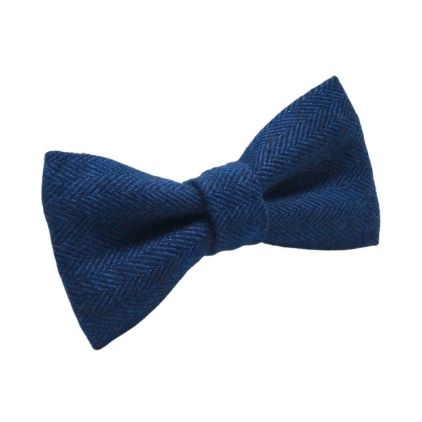 Navy Blue Herringbone Flannel Bow Tie - Image 2