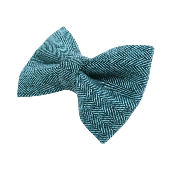 Teal Herringbone Flannel Bow Tie - Image 3