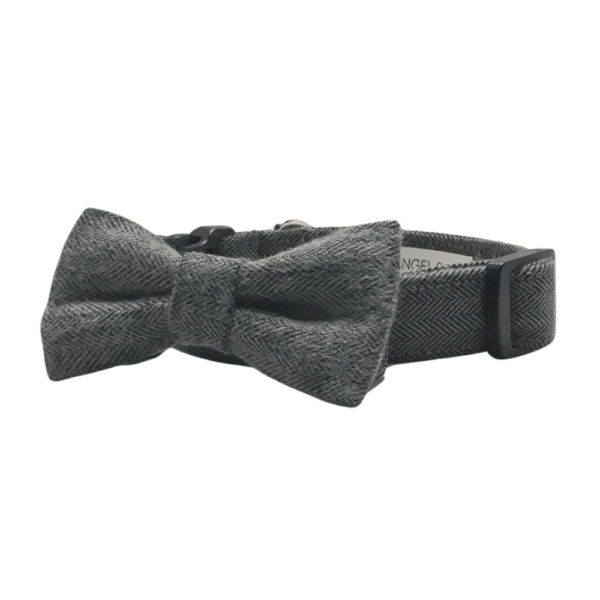 Charcoal Gray Herringbone Flannel Collar and Bow Tie Set - Image 6