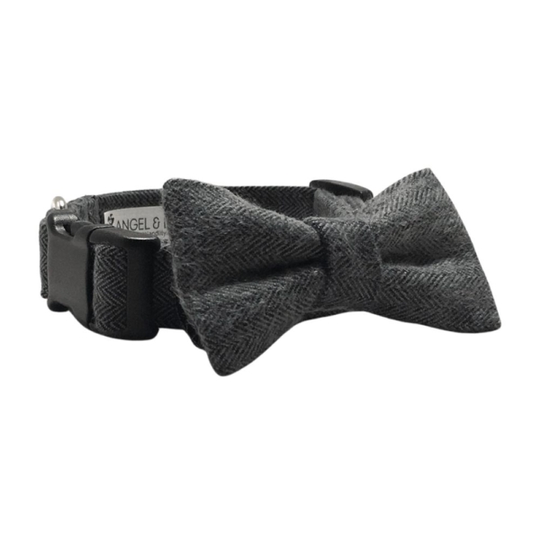 Charcoal Gray Herringbone Flannel Collar and Bow Tie Set - Image 5