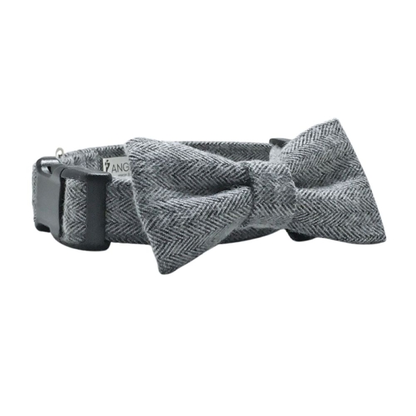 Gray Herringbone Flannel Collar and Bow Tie Set - Image 6