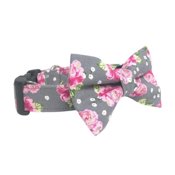 Gray and Pink Shabby Floral Collar and Bow Tie Set - Image 6