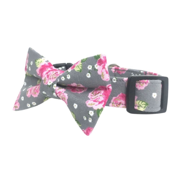 Gray and Pink Shabby Floral Collar and Bow Tie Set - Image 5