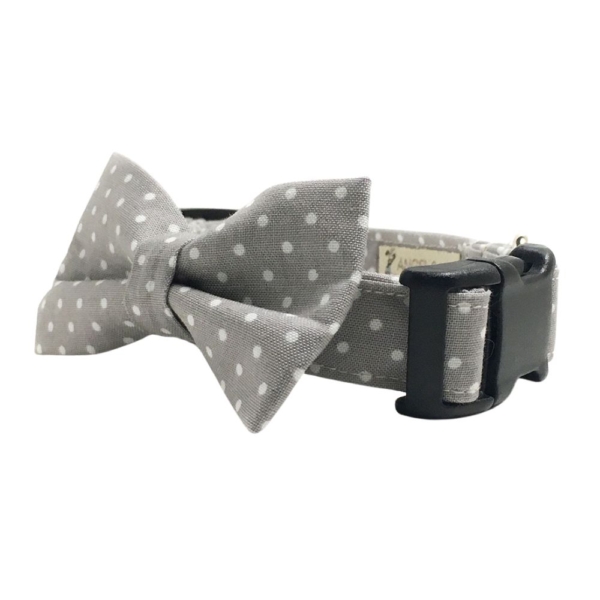 Gray and White Polka Dot Collar and Bow Tie Set - Image 5