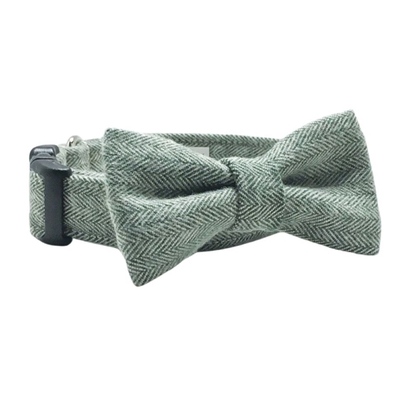 Olive Herringbone Flannel Collar and Bow Tie Set - Image 6