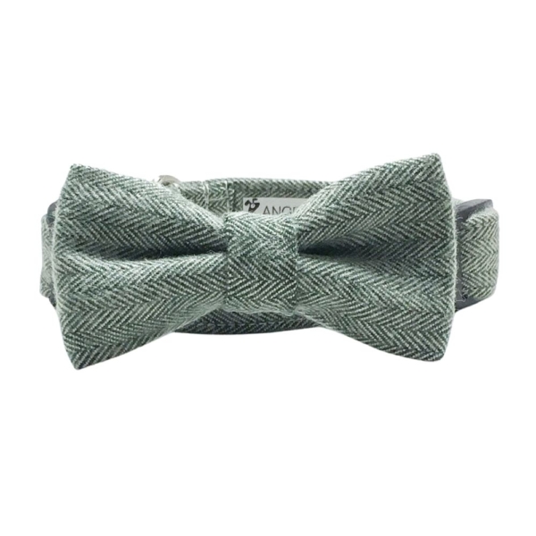 Olive Herringbone Flannel Collar and Bow Tie Set - Image 4