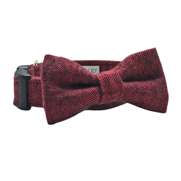 Red Herringbone Flannel Collar and Bow Tie Set - Image 6