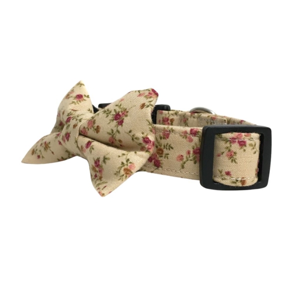 Tan and Pink Shabby Roses Collar and Bow Tie Set - Image 5