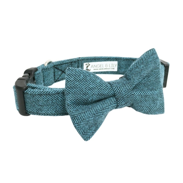 Teal Herringbone Flannel Collar and Bow Tie Set - Image 5