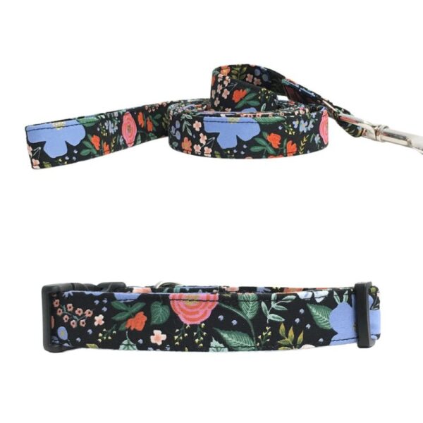 Wild Rose Black Floral Collar and Leash Set