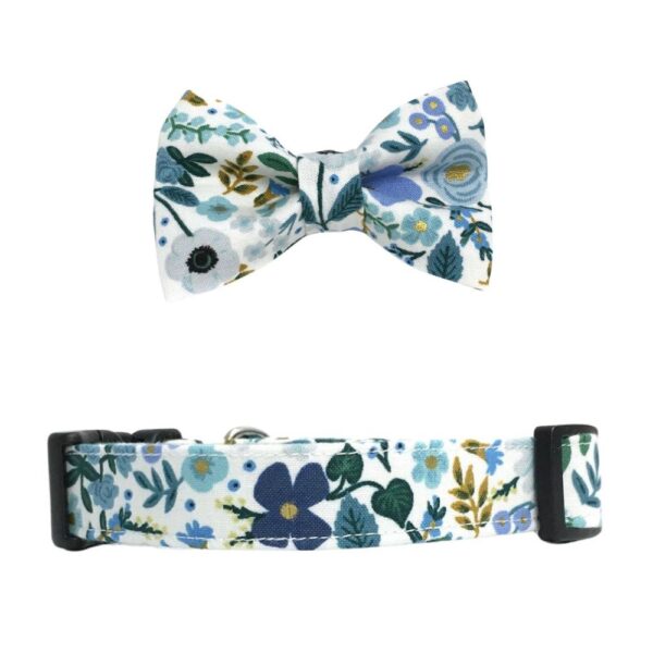 Wild Rose Blue Metallic Floral Collar and Bow Tie Set