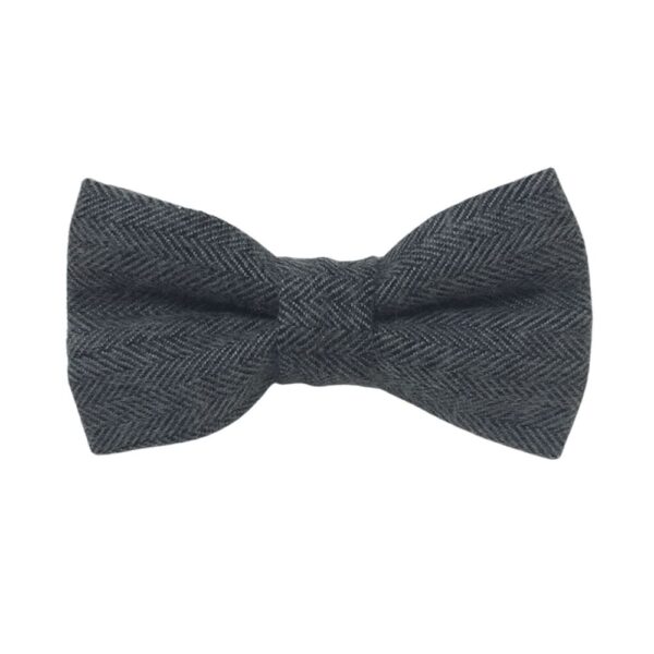 Charcoal Gray Herringbone Flannel Collar and Bow Tie Set - Image 2