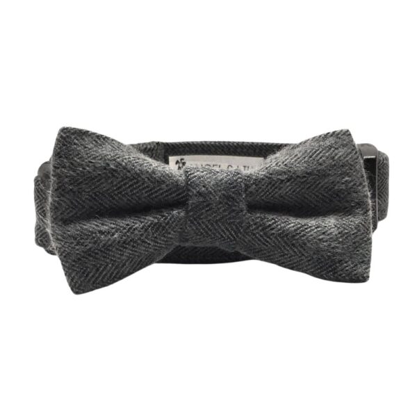 Charcoal Gray Herringbone Flannel Collar and Bow Tie Set - Image 4